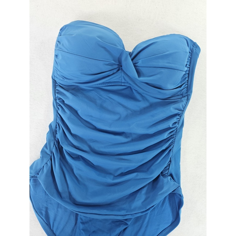 Anne Cole Swimsuit One Piece Strapless Women's Sz 10 Blue Summer Twist Front